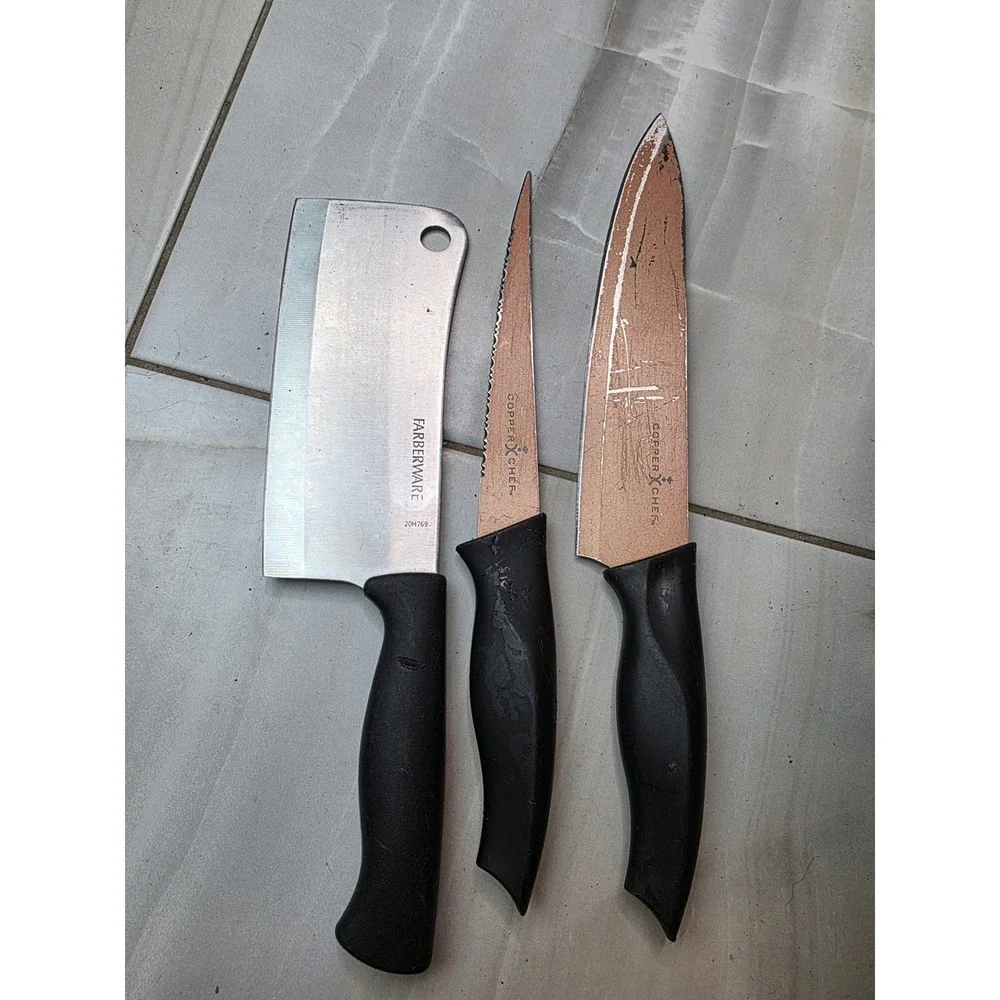 Farberware Cleaver and Copper Chef Knife Set 3 Piece Mixed Kitchen‎ Cutlery A4